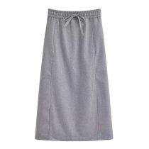 Fashion Grey Polyester Lace-up Skirt