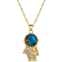 Fashion Gold Titanium Steel Diamond Astronaut Necklace