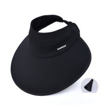 Fashion Black Polyester Large Brim Hollow Top Sun Hat