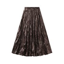 Fashion Dark Coffee Velvet Pleated Skirt