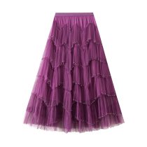 Fashion Purple Mesh Beaded Skirt