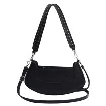 Fashion Black Pu Wide Shoulder Strap Crossbody Bag