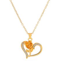 Fashion 5# Copper Inlaid Zirconium Rose Love Necklace