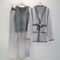 Fashion Grey Blended Knitted Camisole Cardigan Wide-leg Pants Three-piece Set