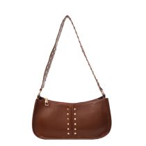 Fashion Brown Pu Rivet Large Capacity Shoulder Bag