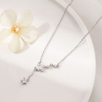 Fashion Silver Titanium Steel Diamond Seven Star Necklace