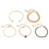 Fashion Gold Metal Diamond Love Chain Bracelet Set