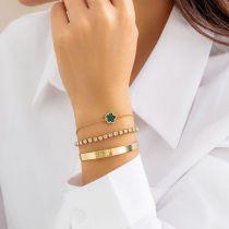 Fashion Gold+green 4767 Alloy Diamond Flower Bracelet Set