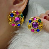 Fashion Gold Geometric Colored Glass Round Earrings