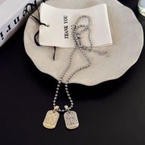 Fashion Silver Alloy Diamond Cross Tag Necklace