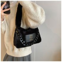 Fashion Black Plush Large Capacity Shoulder Bag