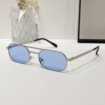 Fashion Silver Frame Blue Film Double Bridge Square Narrow Frame Sunglasses