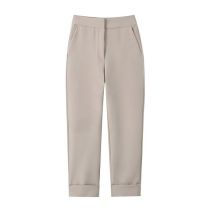 Fashion Milky Coffee Color Rolled Hem Straight Trousers