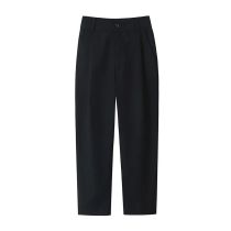 Fashion Black Polyester Micro-pleated Straight-leg Trousers