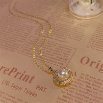 Fashion Necklace Copper Set With Diamond Round Pearl Necklace