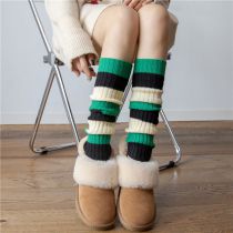 Fashion Green Stripes Wool Contrasting Knitted Socks