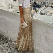 Fashion Champagne Polyester Sequined Skirt