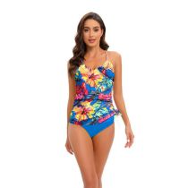 Fashion Blue Polyester Printed One-piece Swimsuit