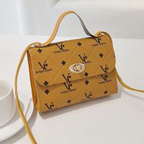 Fashion Yellowish Brown Pu Printed Lock Flap Crossbody Bag