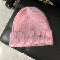 Fashion Pink Purple Real Rabbit Fur High Quality Version Rabbit Fur Knitted Beanie With Metal Letter Buckle