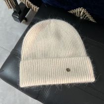 Fashion Nuomixing Real Rabbit Hair Premium Version Rabbit Fur Knitted Beanie With Metal Letter Buckle