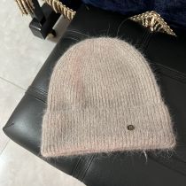 Fashion Mocha Brown Real Rabbit Fur Premium Version Rabbit Fur Knitted Beanie With Metal Letter Buckle