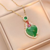 Fashion Emerald Love Necklace Titanium Steel Diamond Geometric Necklace