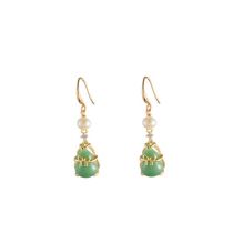 Fashion Emerald Freshwater Pearl Earrings Titanium Steel Geometric Gourd Earrings