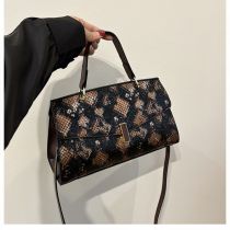 Fashion Brown Pu Snake Pattern Flap Crossbody Bag