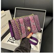 Fashion Purple Pu Snake Pattern Flap Crossbody Bag