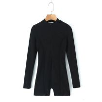 Fashion Black Knitted Zipper Jumpsuit