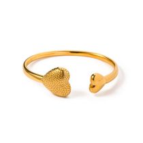 Fashion Gold Stainless Steel Hammer Pattern Love Open Bracelet