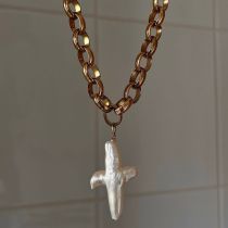Fashion Chain Cross Pearl Cross Metal Chain Necklace