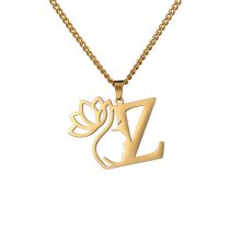 Fashion Golden Z Stainless Steel Lotus 26 Letter Necklace