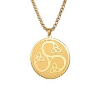 Fashion Golden Celtic Knot Stainless Steel Geometric Medal Mens Necklace