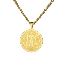Fashion Gold Titanium Steel Cut Medal Necklace