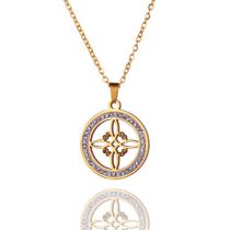 Fashion Gold Style 4 Stainless Steel Diamond Geometric Medallion Necklace