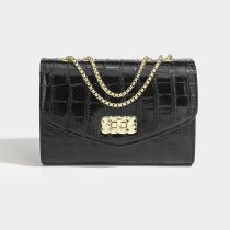 Fashion Black Pu Crocodile Pattern Lock Flap Crossbody Bag
