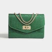 Fashion Green Pu Crocodile Pattern Lock Flap Crossbody Bag