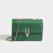 Fashion Green Pu Crocodile Pattern Flap Crossbody Bag
