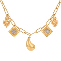 Fashion Gold Copper Water Drop Square Portrait Love Pendant Thick Chain Necklace