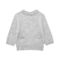 Fashion Grey Jewel-embellished Knitted Sweater