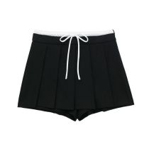 Fashion Black Polyester Lace-up Pleated Shorts