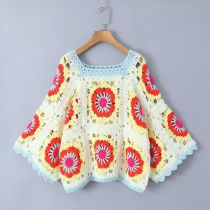 Fashion White Polyester Crochet Sweater