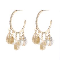 Fashion Gold Alloy Geometric Pearl Tassel Hoop Earrings