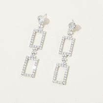 Fashion Silver Geometric Diamond Square Earrings