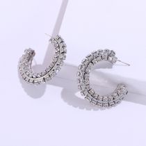 Fashion White K Alloy Diamond C-shaped Earrings
