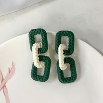 Fashion White Green Resin Hollow Square Earrings