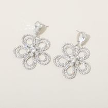 Fashion Silver Geometric Diamond Flower Earrings