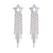 Fashion Silver Metal Diamond Tassel Drop Earrings